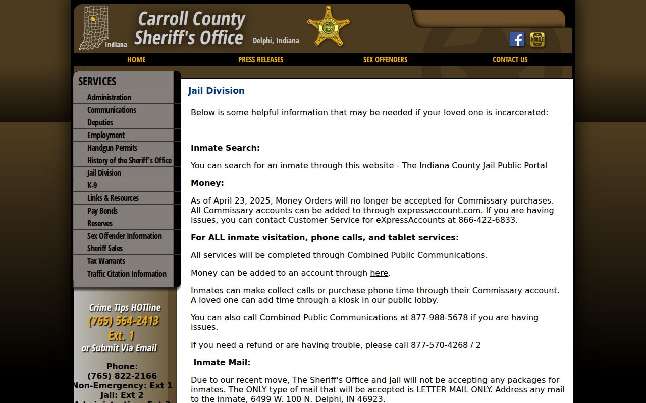 Carroll County outstanding warrant jail information