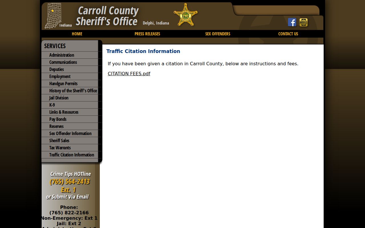 Carroll County outstanding warrant traffic citation page
