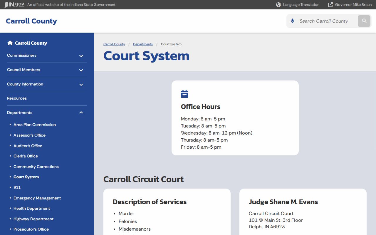 Carroll County bench warrant Circuit and Superior Court jurisdiction