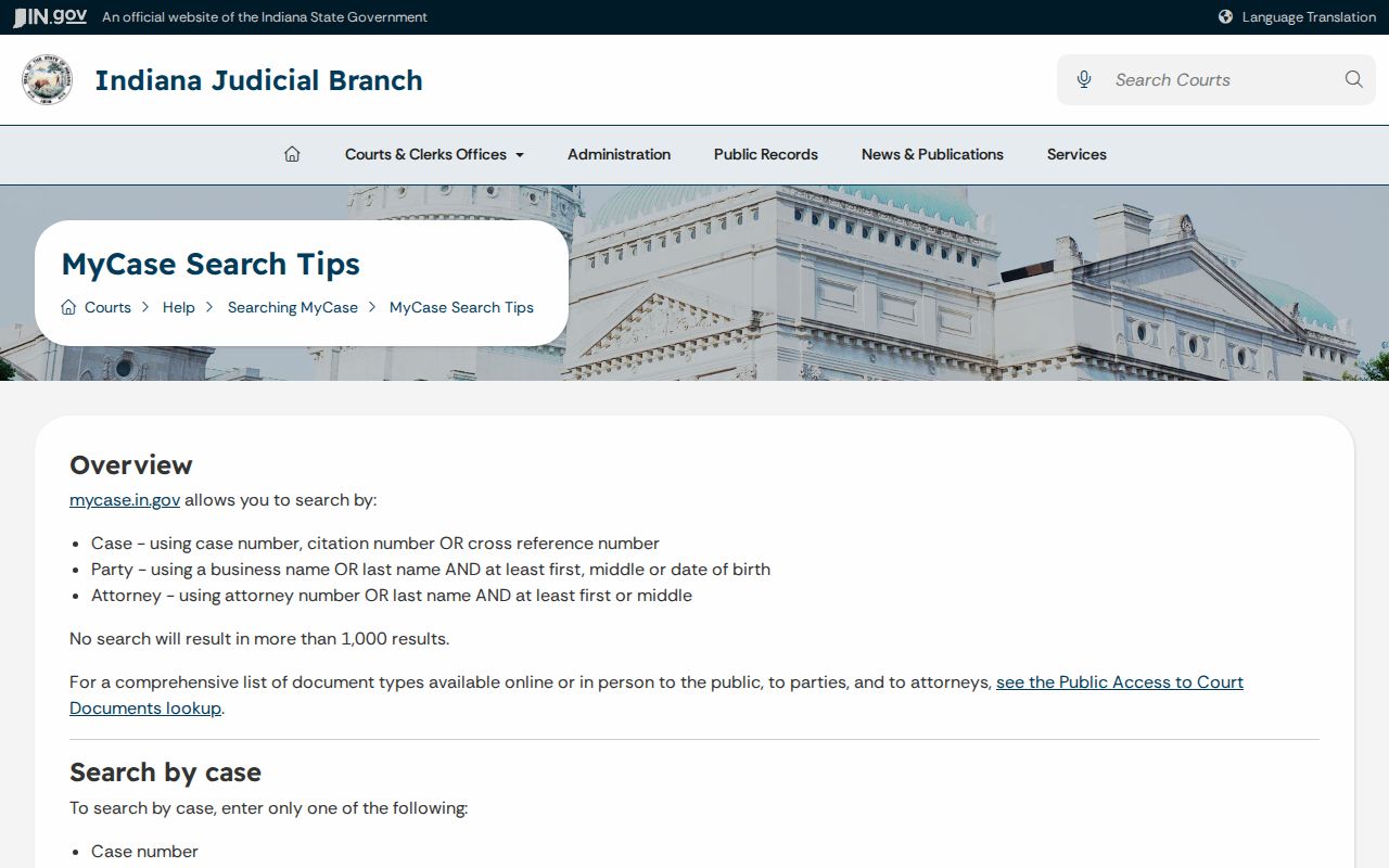 Carroll County warrant records MyCase search field instructions