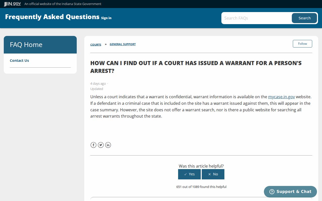 Carroll County warrant records Indiana no statewide search guidance